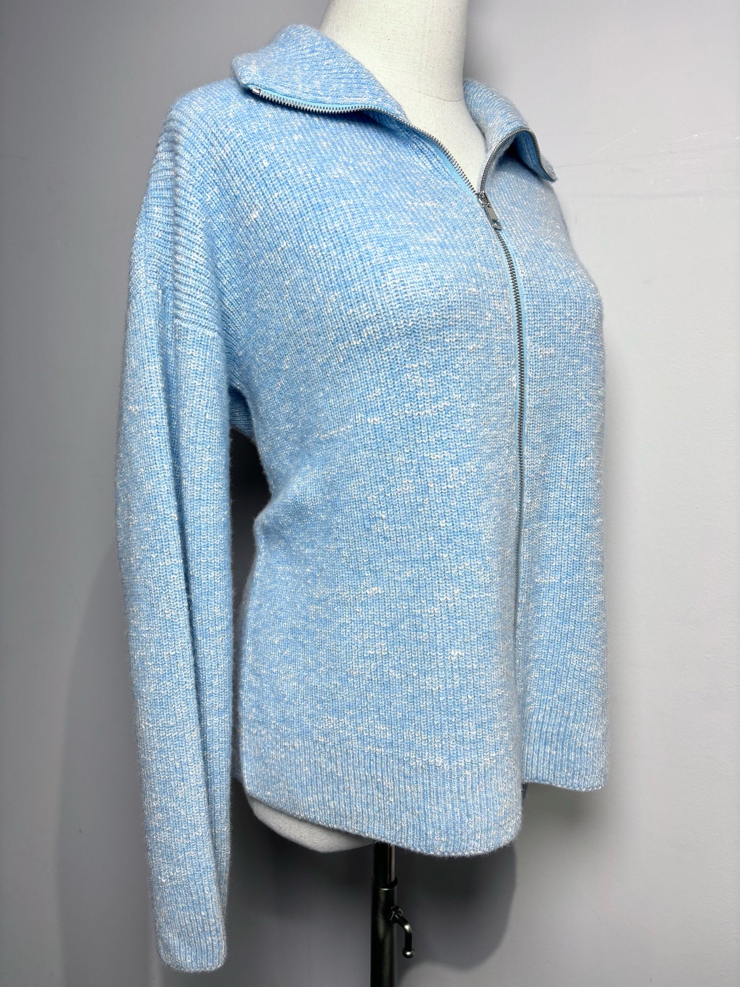 Women Size 44 (10, US) Amina Rubinacci Sky Blue Zip Wool, Silk Sweater