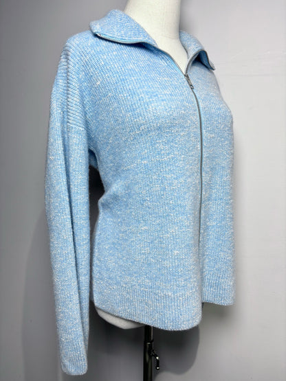 Women Size 44 (10, US) Amina Rubinacci Sky Blue Zip Wool, Silk Sweater