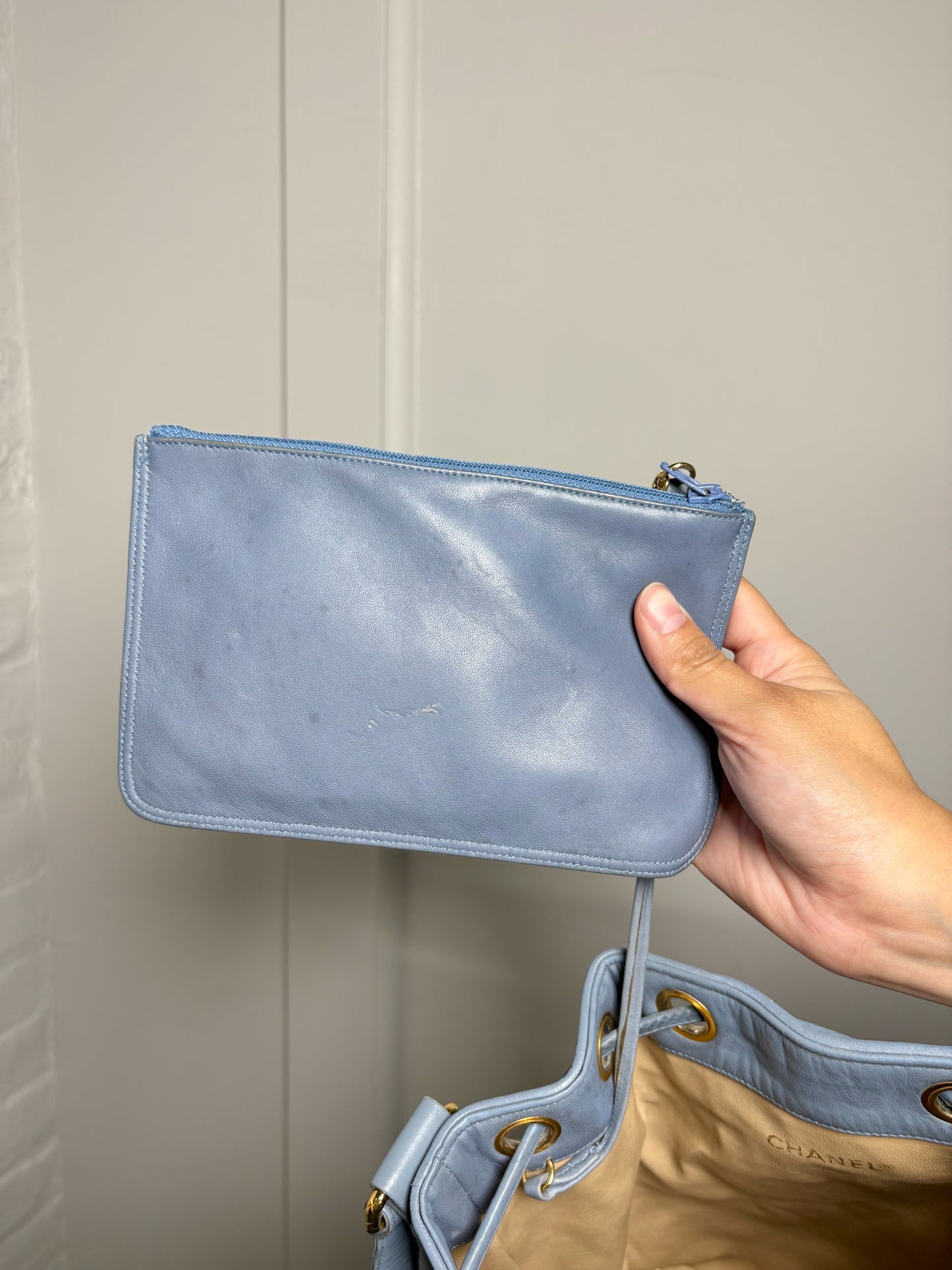 Chanel Quilted Vintage Canvas Leather Blue Small Purse Pre-Owned