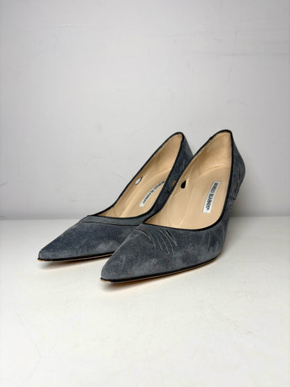 W Shoe Size 39 Manolo Blahnik Rela Grey Suede Pre-owned Pump