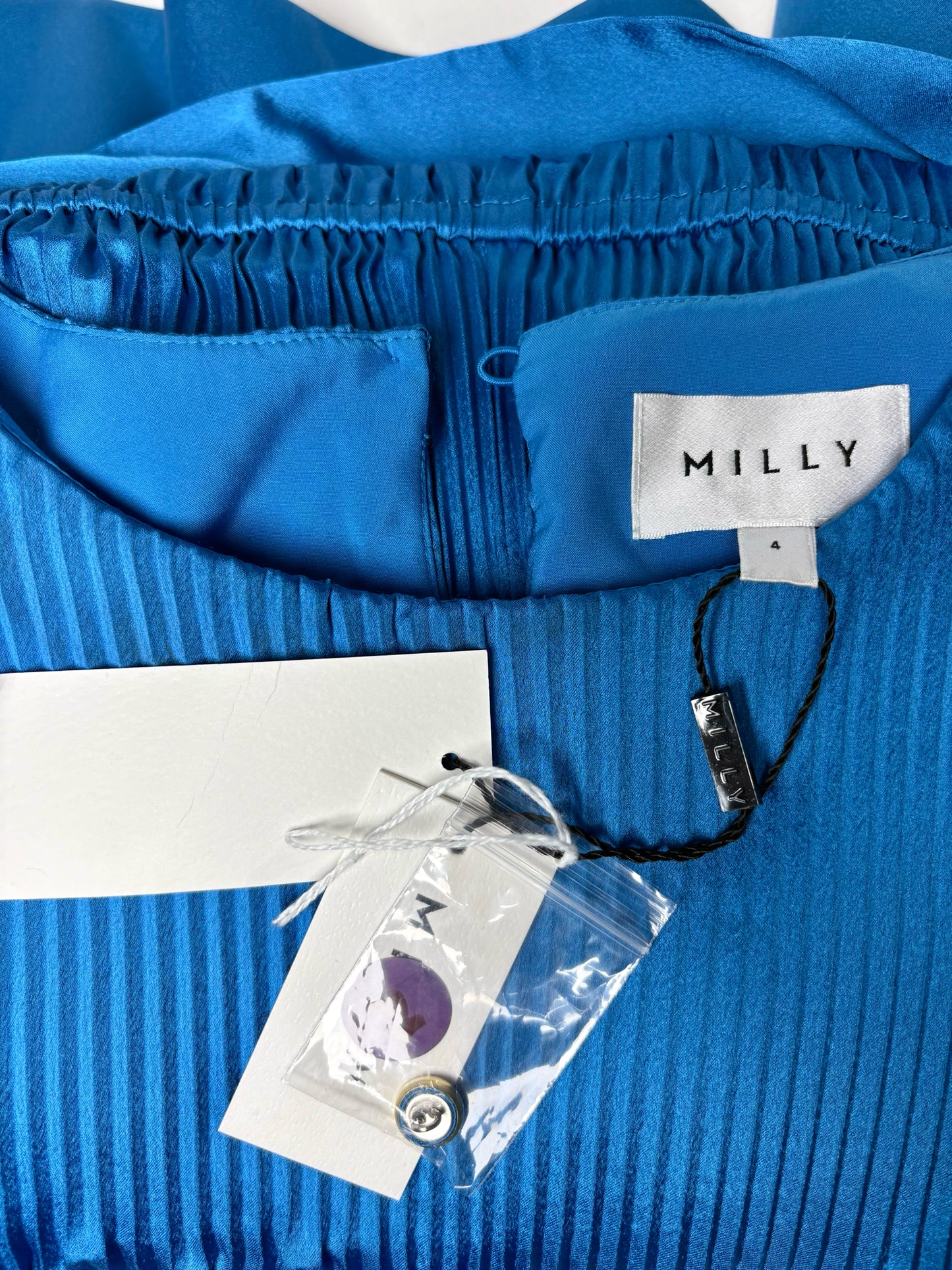 Women Size 4 Milly Blue Plisse/Pleated Polyester Women's NWT Dress