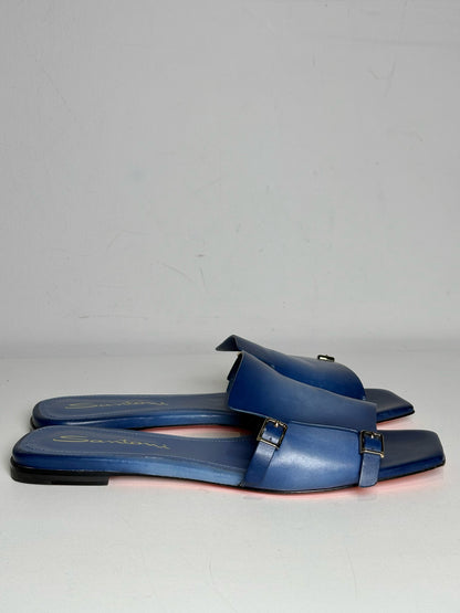 W Shoe Size 38.5 Santoni Blue Leather Cowhide Women's Pre-owned Sandals