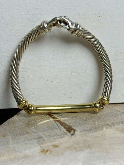 David Yurman Cable Twist, Diamond Bar 14K Gold Bracelet