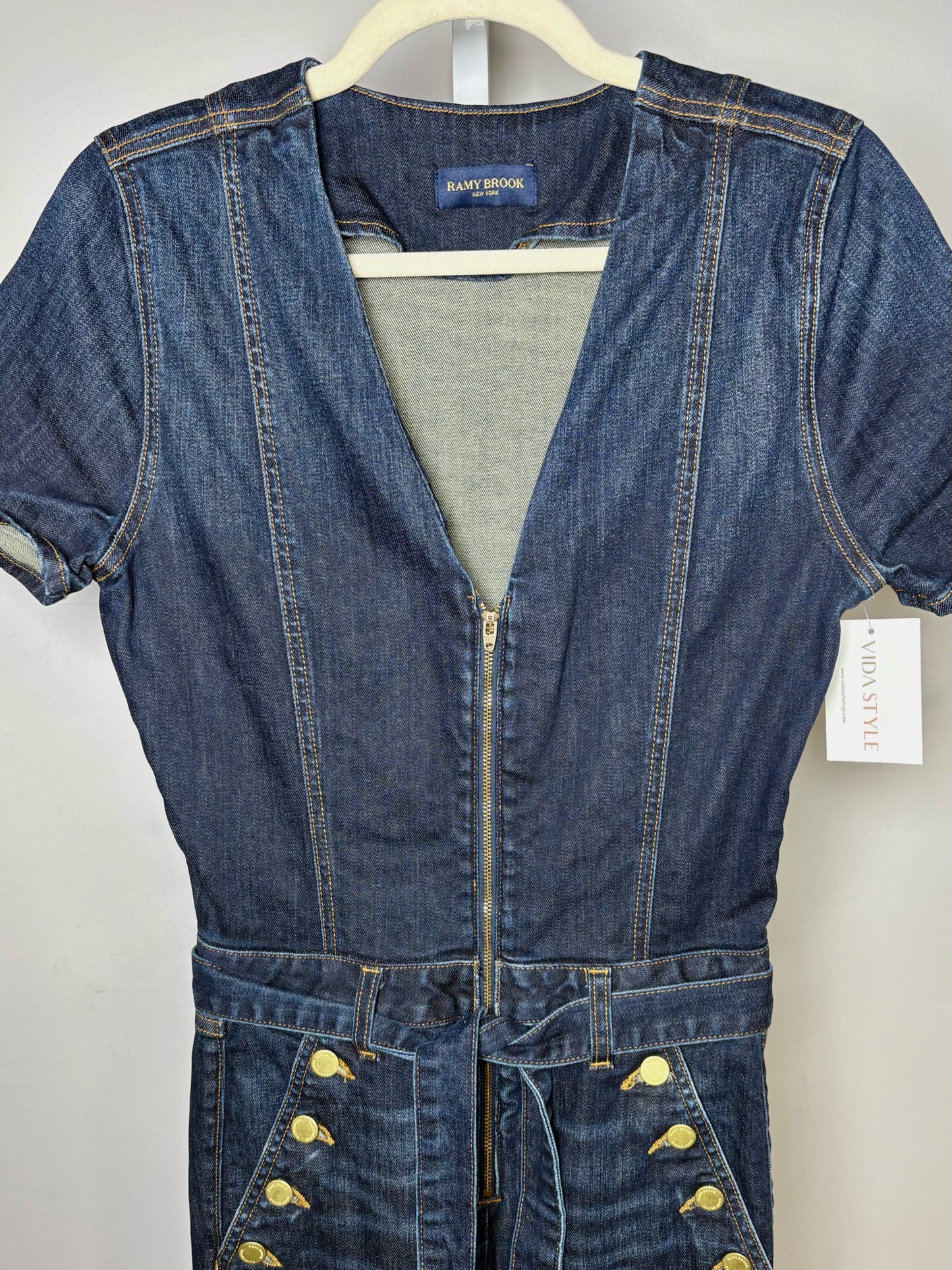 Women Size XS (Estimate) Ramy Brook Blue Sailor Front V-neck Pre-owned Jumpsuit