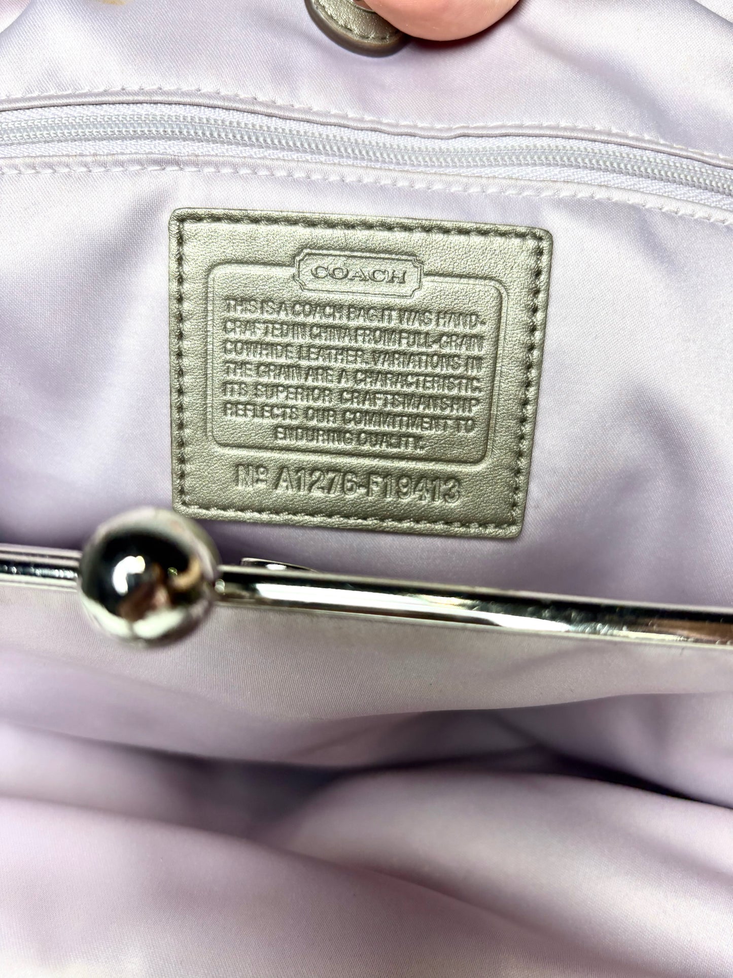 Coach Gunmetal Silver Stitched Logo Vintage Satin-Lined Pre-owned Women's Purse