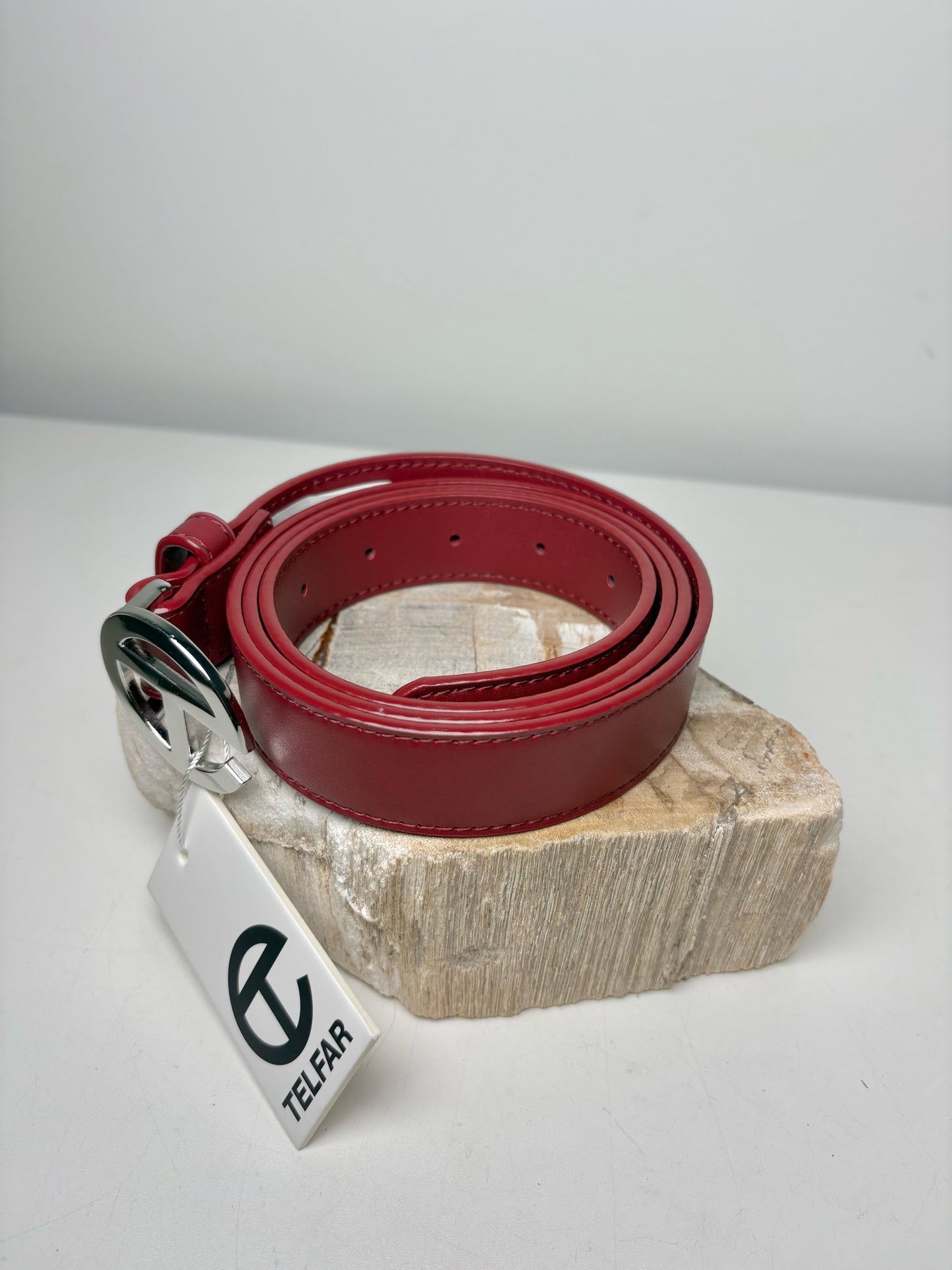 Mens Size 30" - 46" Large Telfar Red Faux Leather Solid Men's Belt