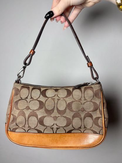 Coach Signature Monogram Vintage Canvas, Leather Pre-owned Brown, Beige Purse