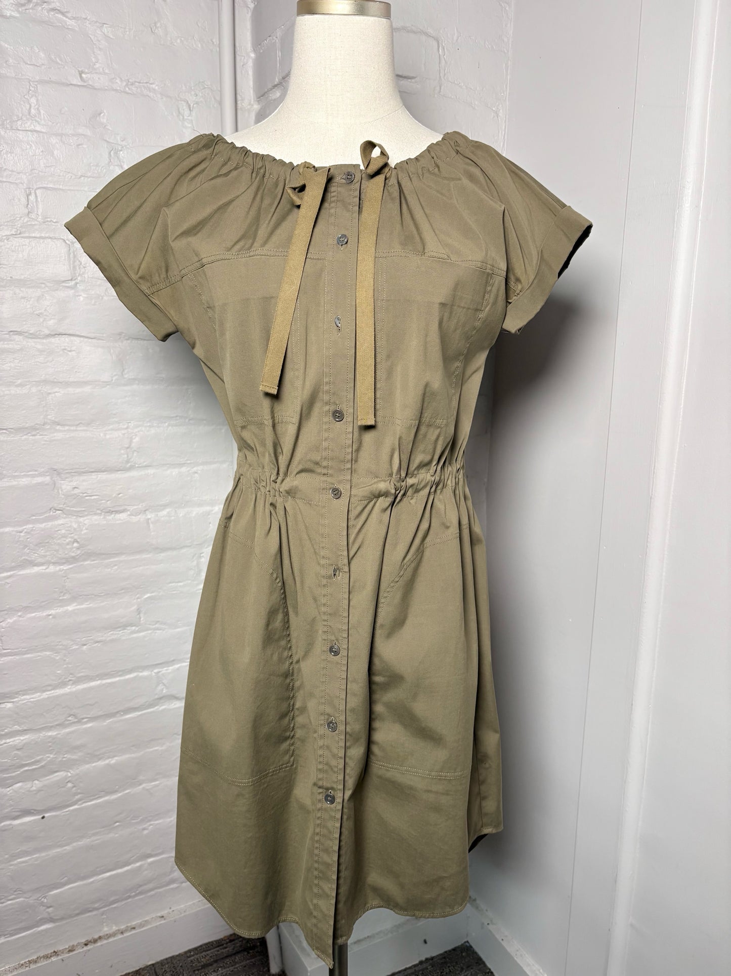 Women Size 0 Theory Olive Solid Cotton Dress
