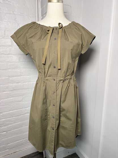 Women Size 0 Theory Olive Solid Cotton Dress