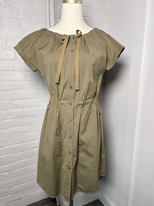 Women Size 0 Theory Olive Solid Cotton Dress