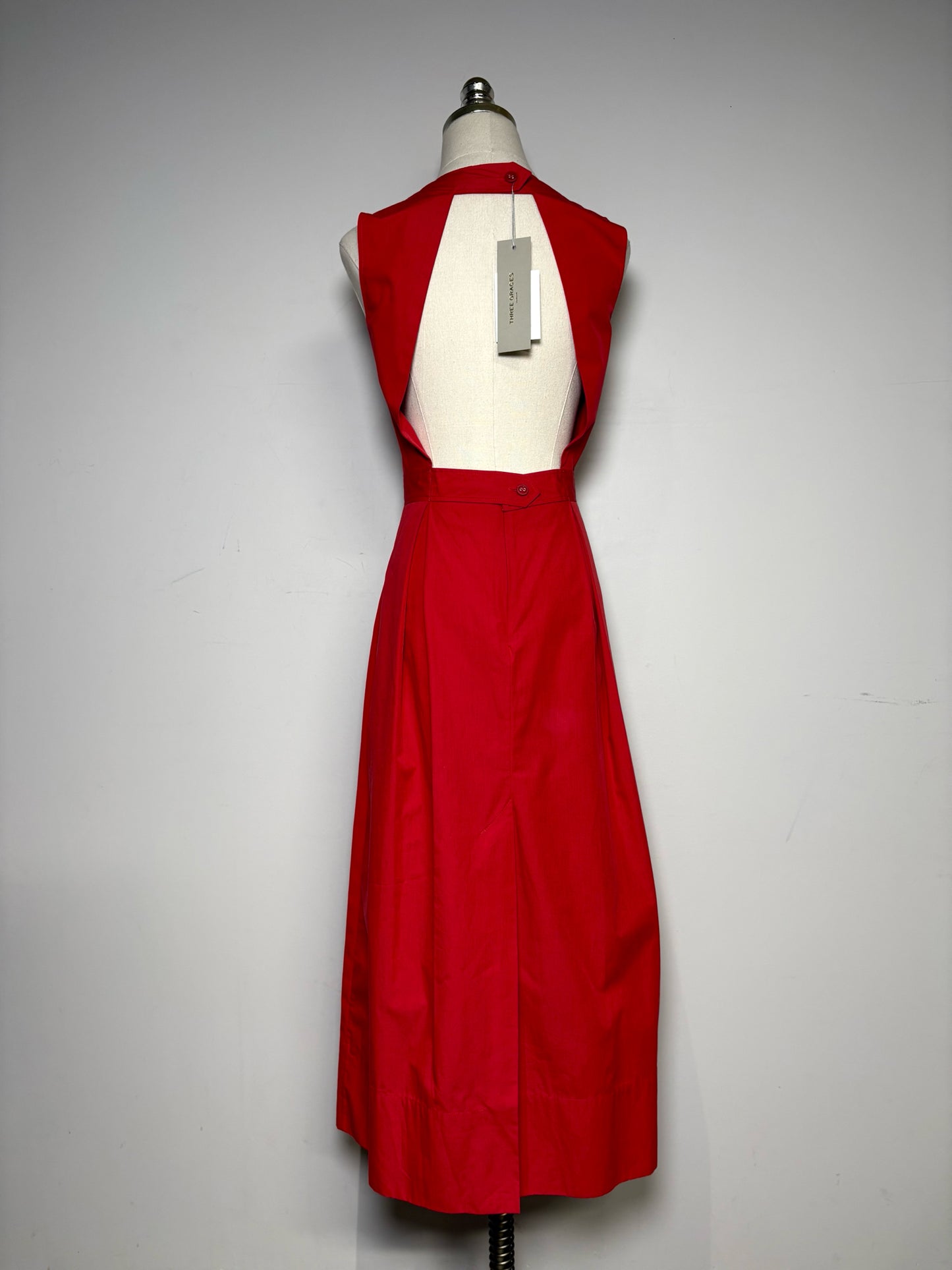 Women's Size 8 Three Graces Marjorie Red Cotton Poplin NWT Pre-Owned Midi Dress
