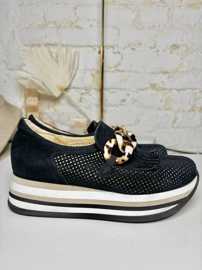 W Shoe Size 36.5 Softwaves Black Leather Pre-owned Sneakers