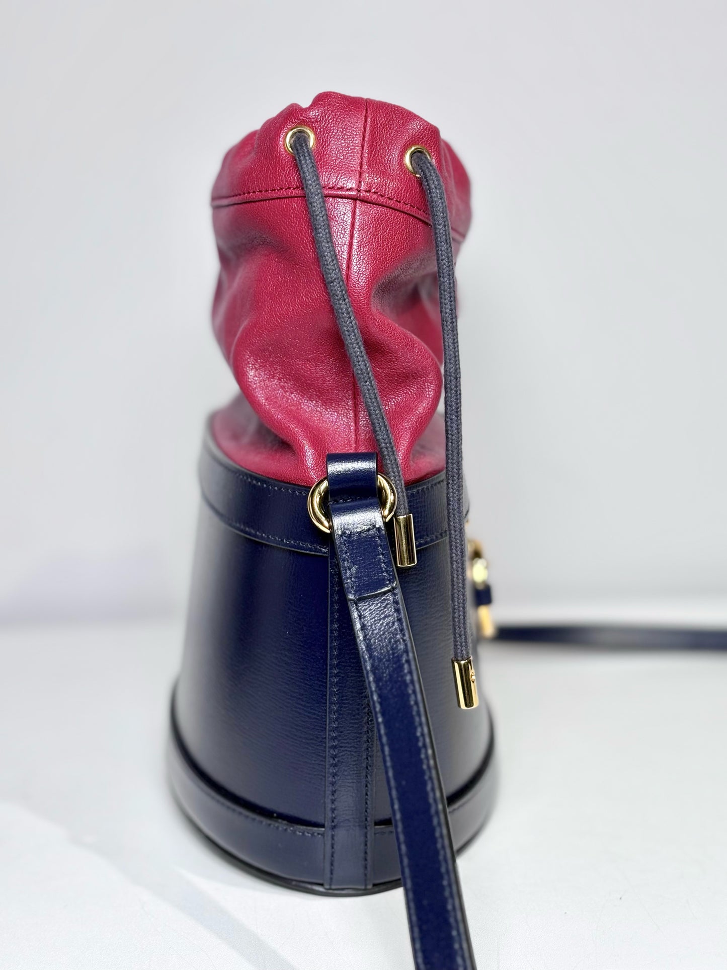 Leather Gucci Horsebit Red & Navy Purse