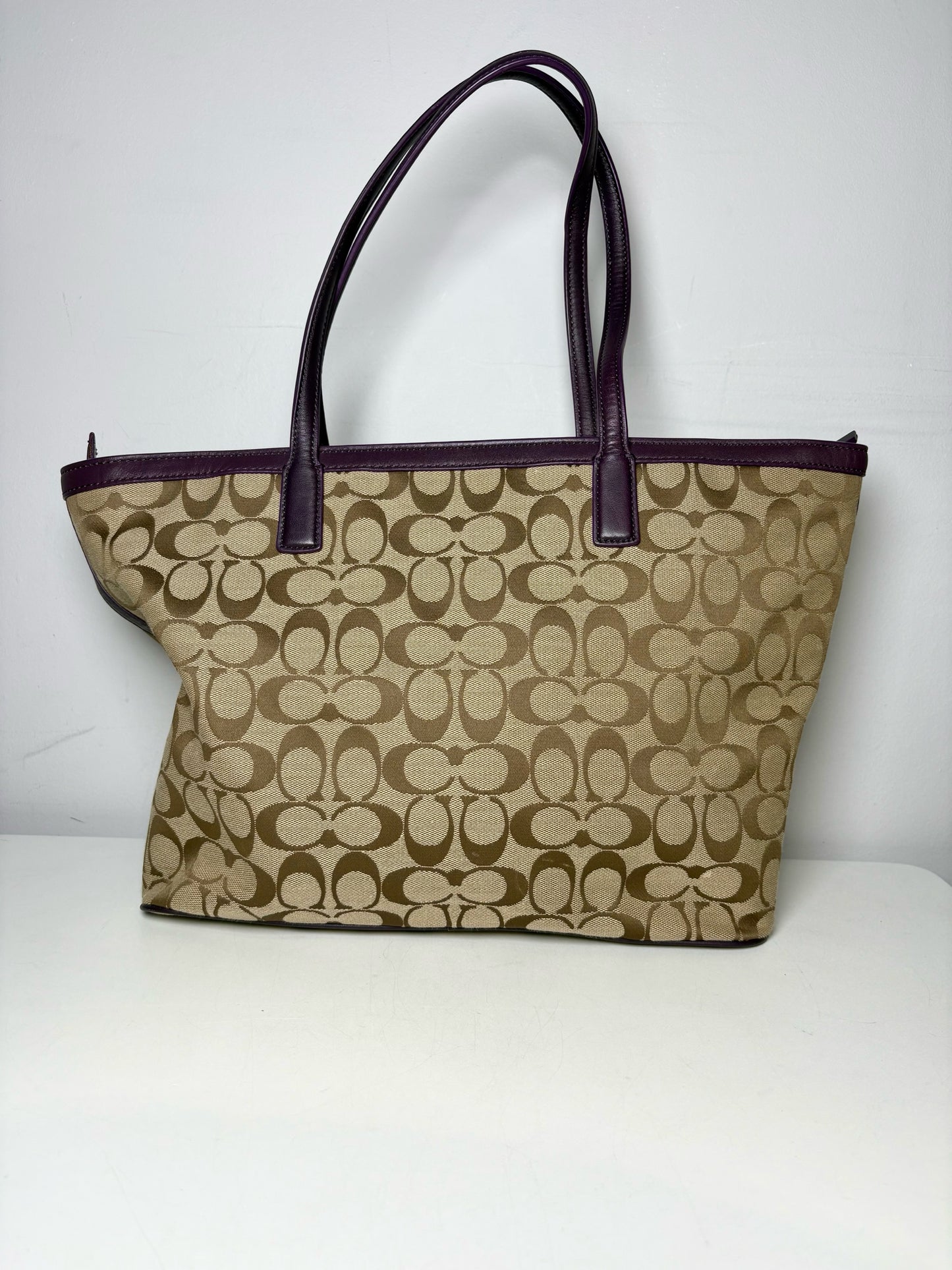 Coach Leather Trim Pre-owned Logo Canvas, Leather Tote Bag