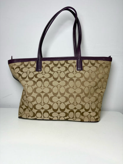 Coach Leather Trim Pre-owned Logo Canvas, Leather Tote Bag