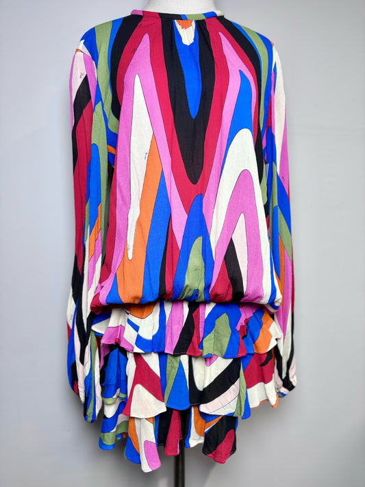 Women Size 8 Emilio Pucci Muti Color Abstract Iride-Print Georgette Mini Dress