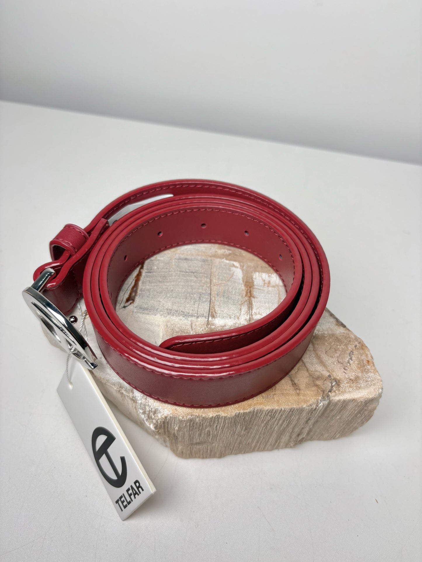 Mens Size 30" - 46" Large Telfar Red Faux Leather Solid Men's Belt