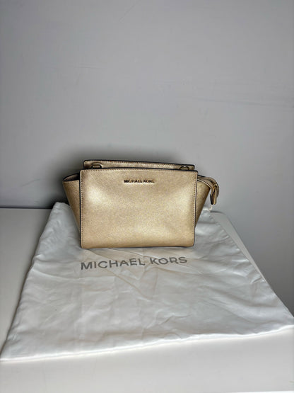 Women's Michael Kors Solid Leather Pre-owned Metallic Gold Small Purse