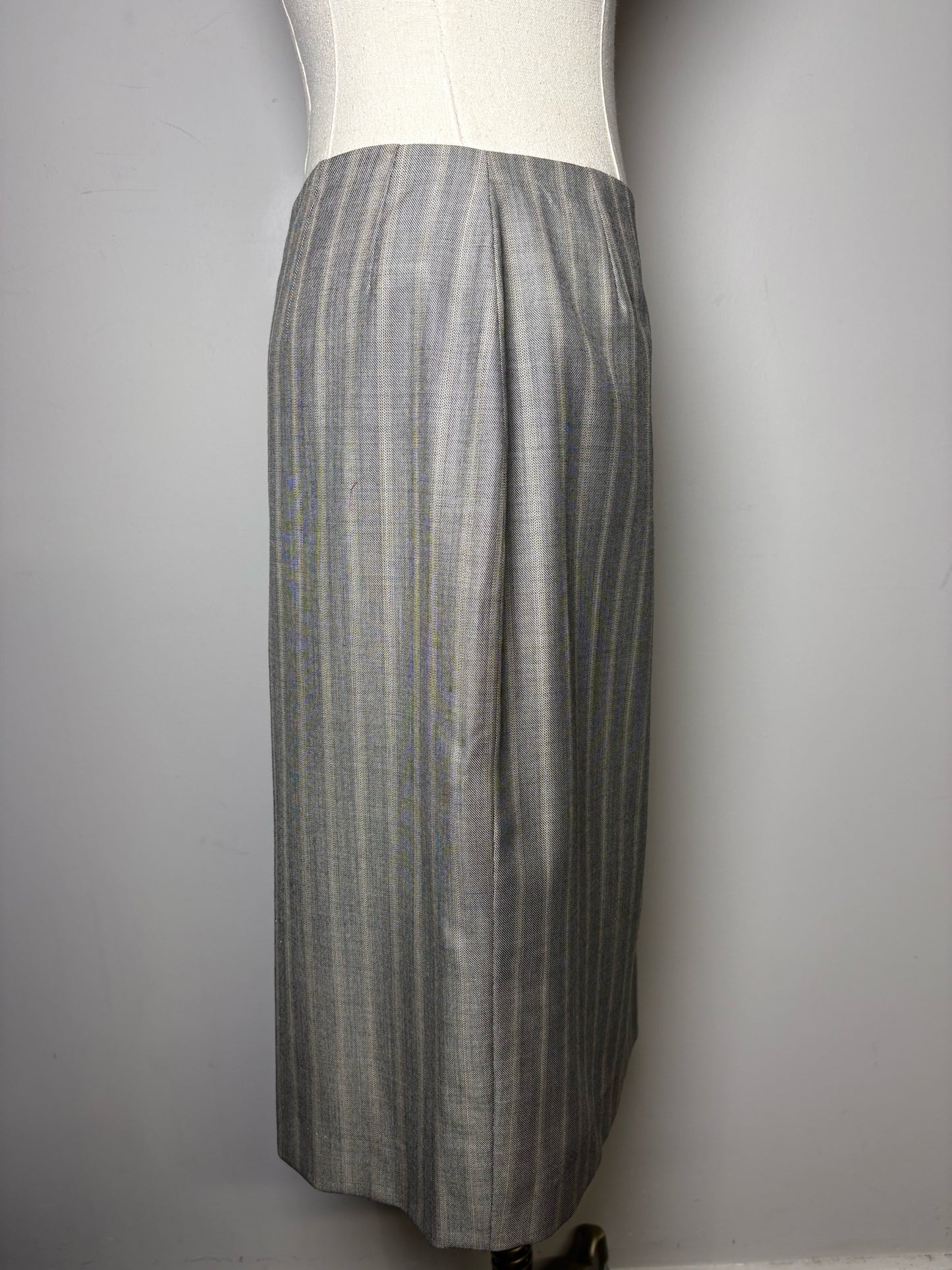 Women's Size 42 Escada Gray Pinstripc Pencil Pre-owned Skirt