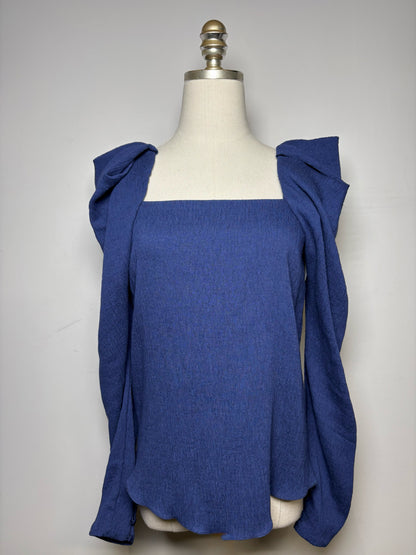 Women Size 6 Johanna Ortiz Navy Blue Textured Square Neckline Pre-owned Top