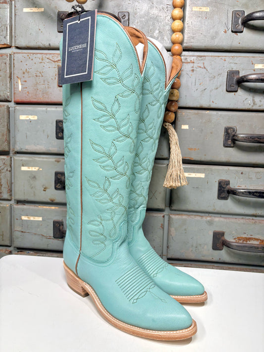 W Shoe Size 7.5 Lucchese Turquoise/Sage Vamp Leather Western Boots