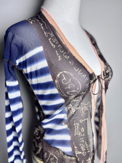Women Size S (Estimate) Jean Paul Gaultier Blue, White Striped 2 Piece Mesh Set