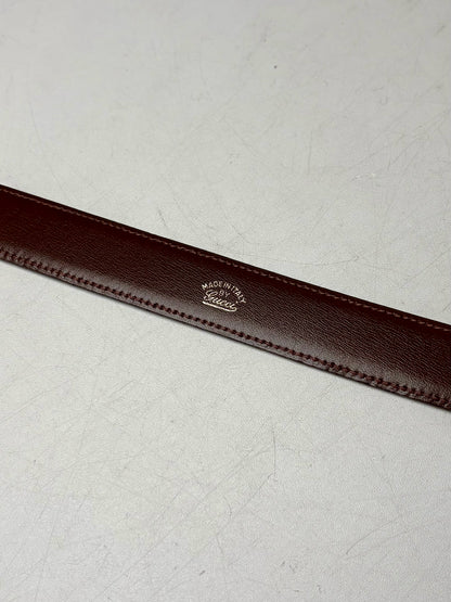 Women's Size 70/28 (XS) Gucci Vintage 1970s/1980s Brown Leather Gold-Tone Logo Buckle Pre-Owned Belt