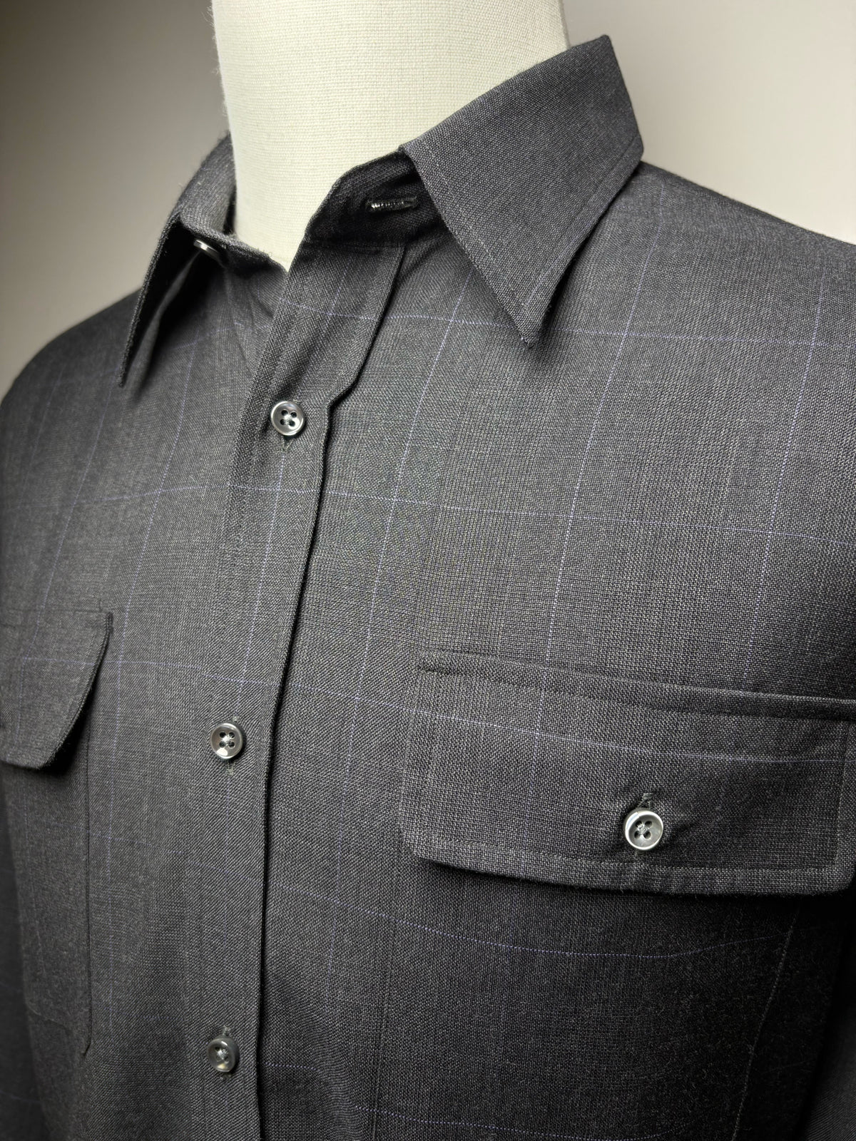 Men's Size L Ralph Lauren Black Label Gray Purple Check Pure Wool Pre-Owned Shirt
