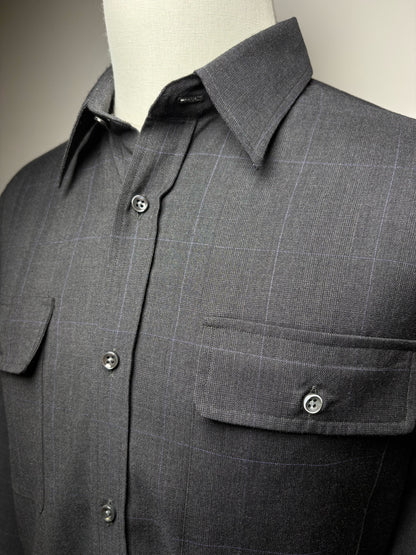 Men's Size L Ralph Lauren Black Label Gray Purple Check Pure Wool Pre-Owned Shirt