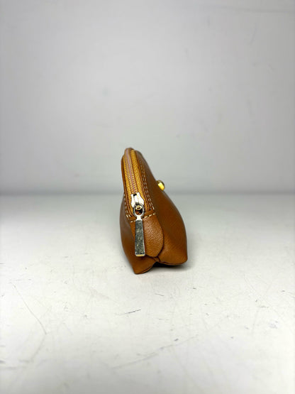 Longchamp Solid Leather Pre-owned Caramel Pouch Purse