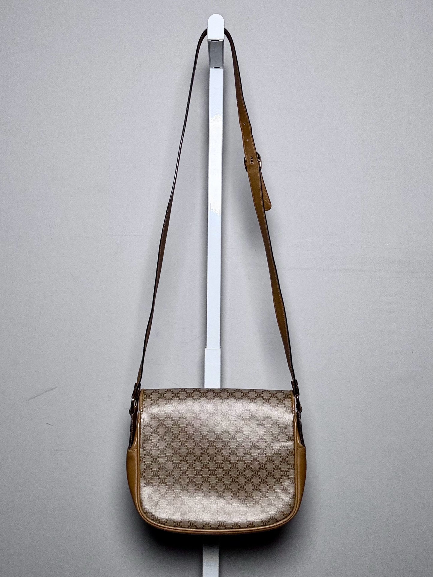 Celine Monogram Vintage Coated Canvas, Leather Pre-owned Beige Saddle Bag