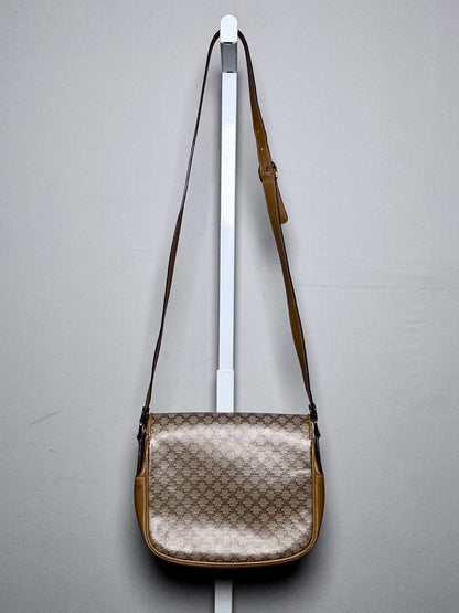 Celine Monogram Vintage Coated Canvas, Leather Pre-owned Beige Saddle Bag