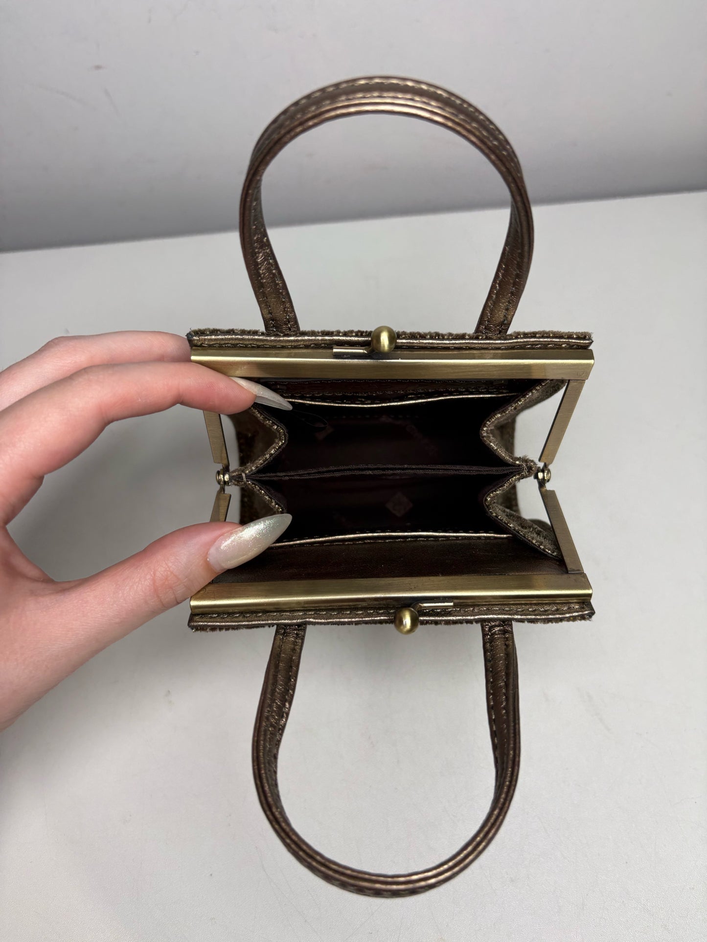 Women's Donald J. Pliner Bronze Shimmery Velvet Fabric Pre-Owned Mini Purse