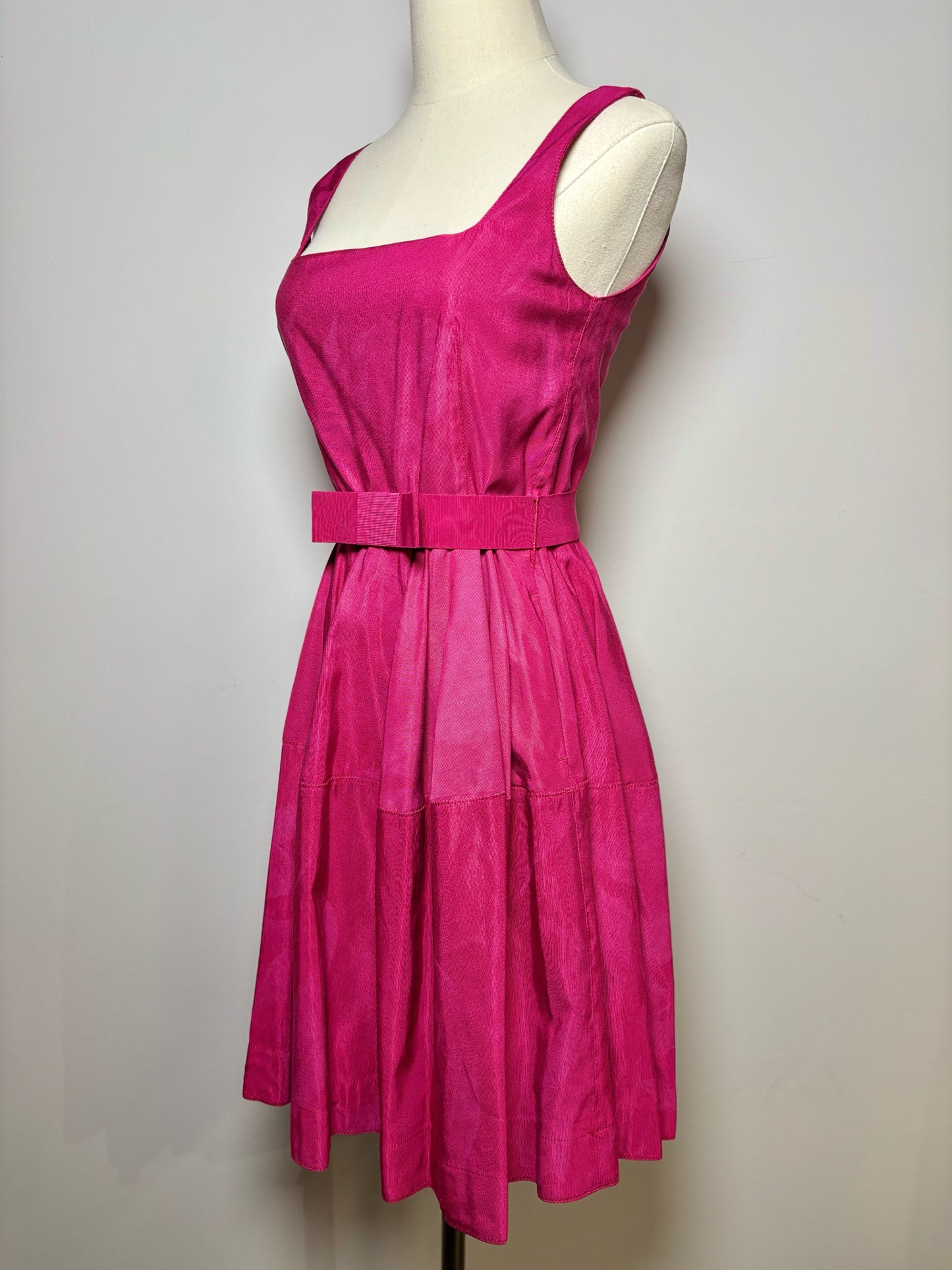 Women Size M Lanvin Magenta Solid Cotton, Viscose, Fit & Flarre Dress