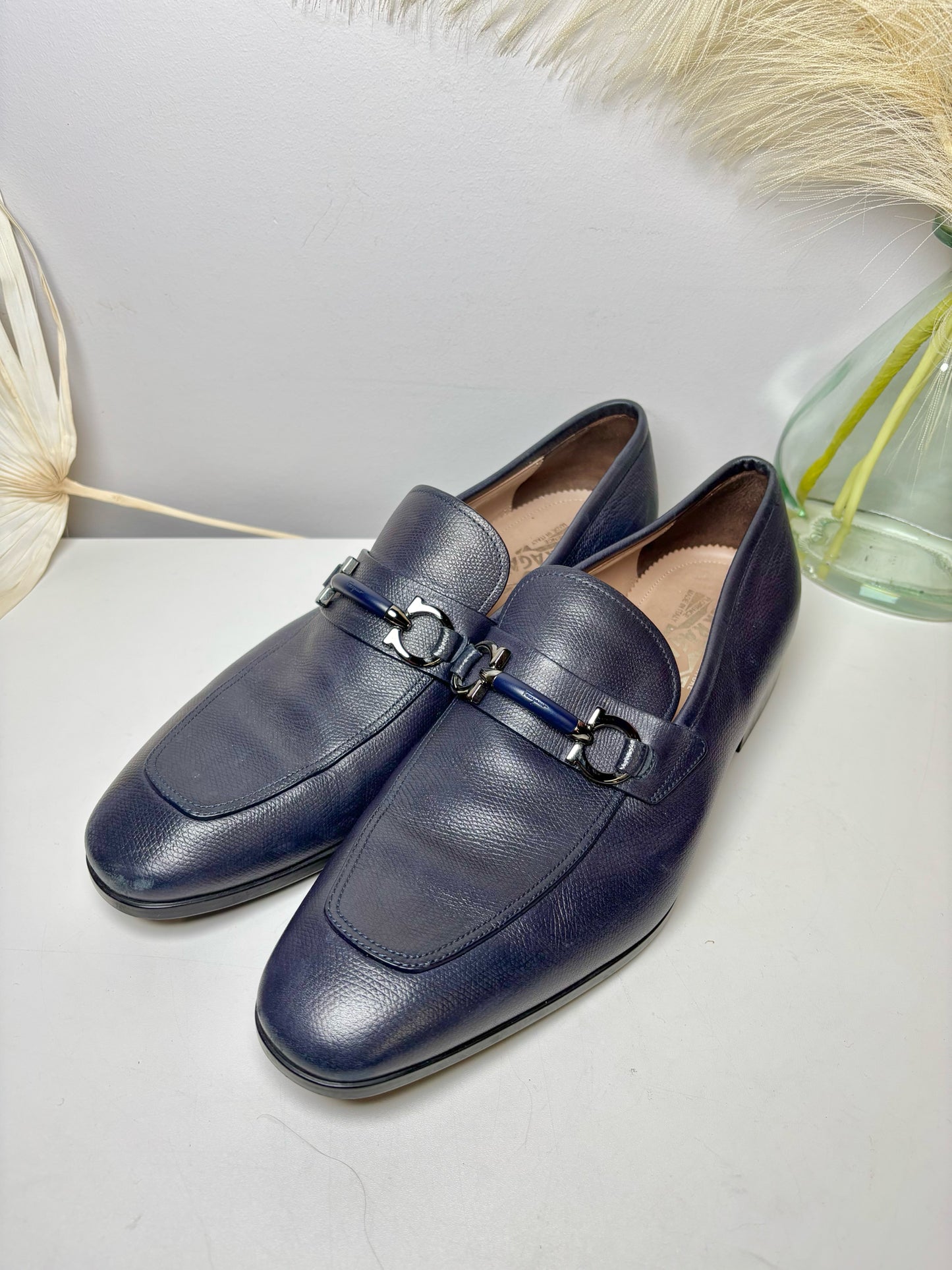 Salvatore Ferragamo Navy Leather Solid Size 10 Genuine Leather Men's Shoes