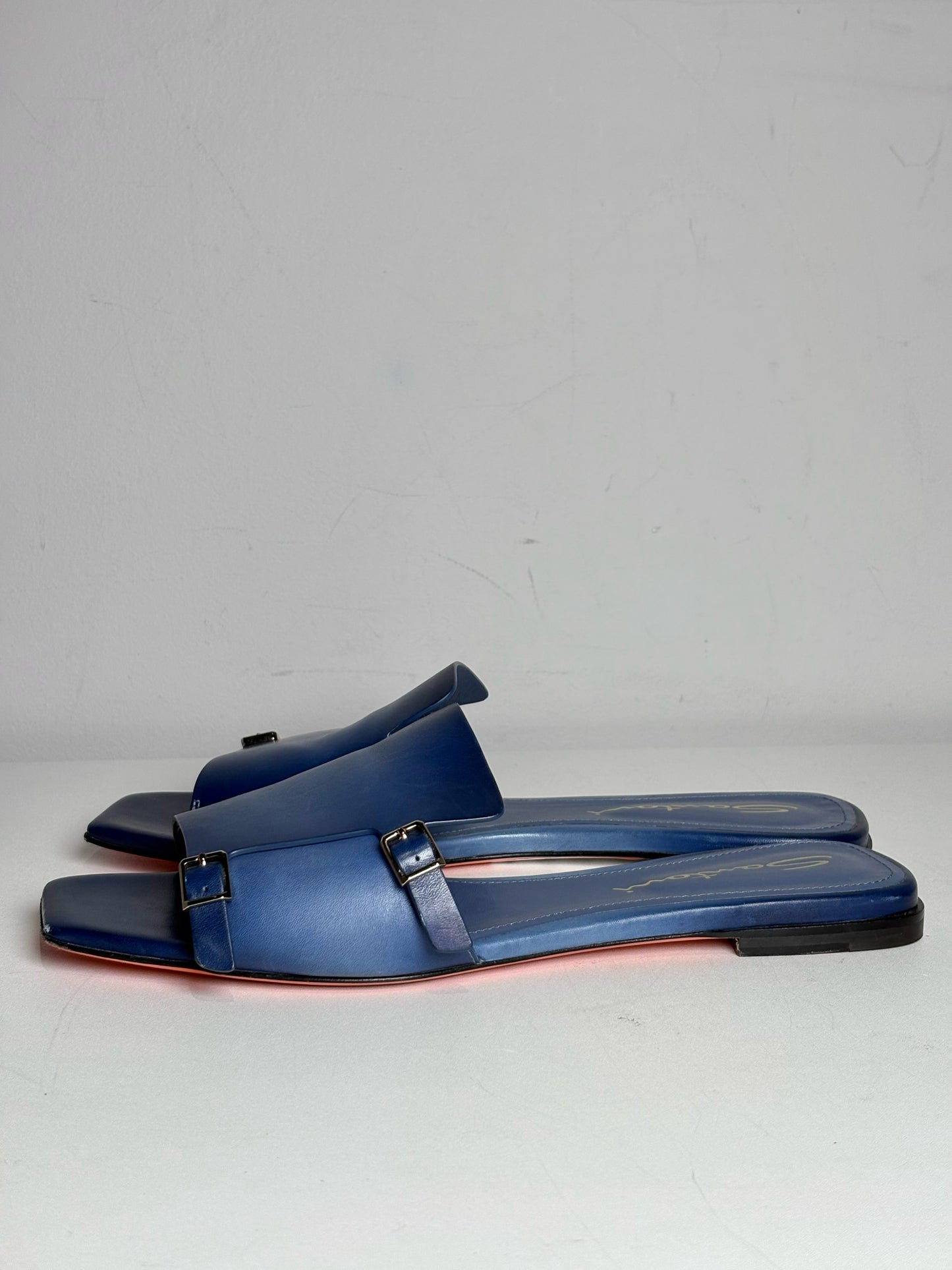 W Shoe Size 38.5 Santoni Blue Leather Cowhide Women's Pre-owned Sandals