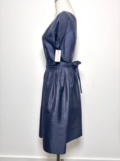 Women Size M Galanos Black Solid Raw Silk Cocktail Dress