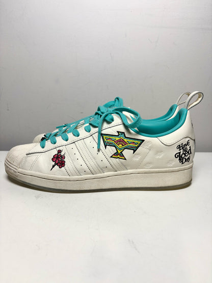 Men Shoe Size 10 Adidas Superstar x Arizona Iced Tea White & Teal Leather Pre-Owned Sneakers