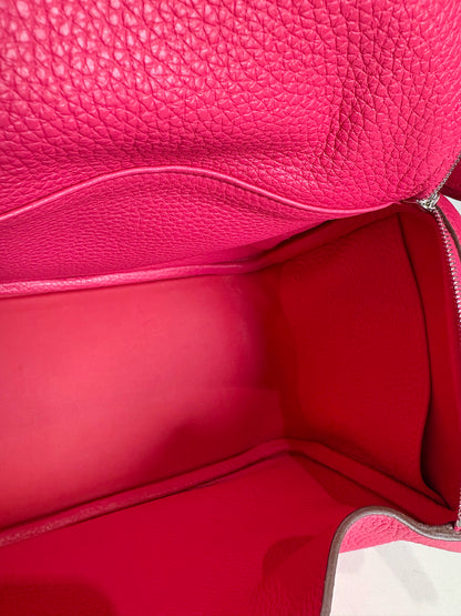 Women's Hermes Clemence Lindy 26 Pink Pre-owned Pink Pebble Grain Leather Purse