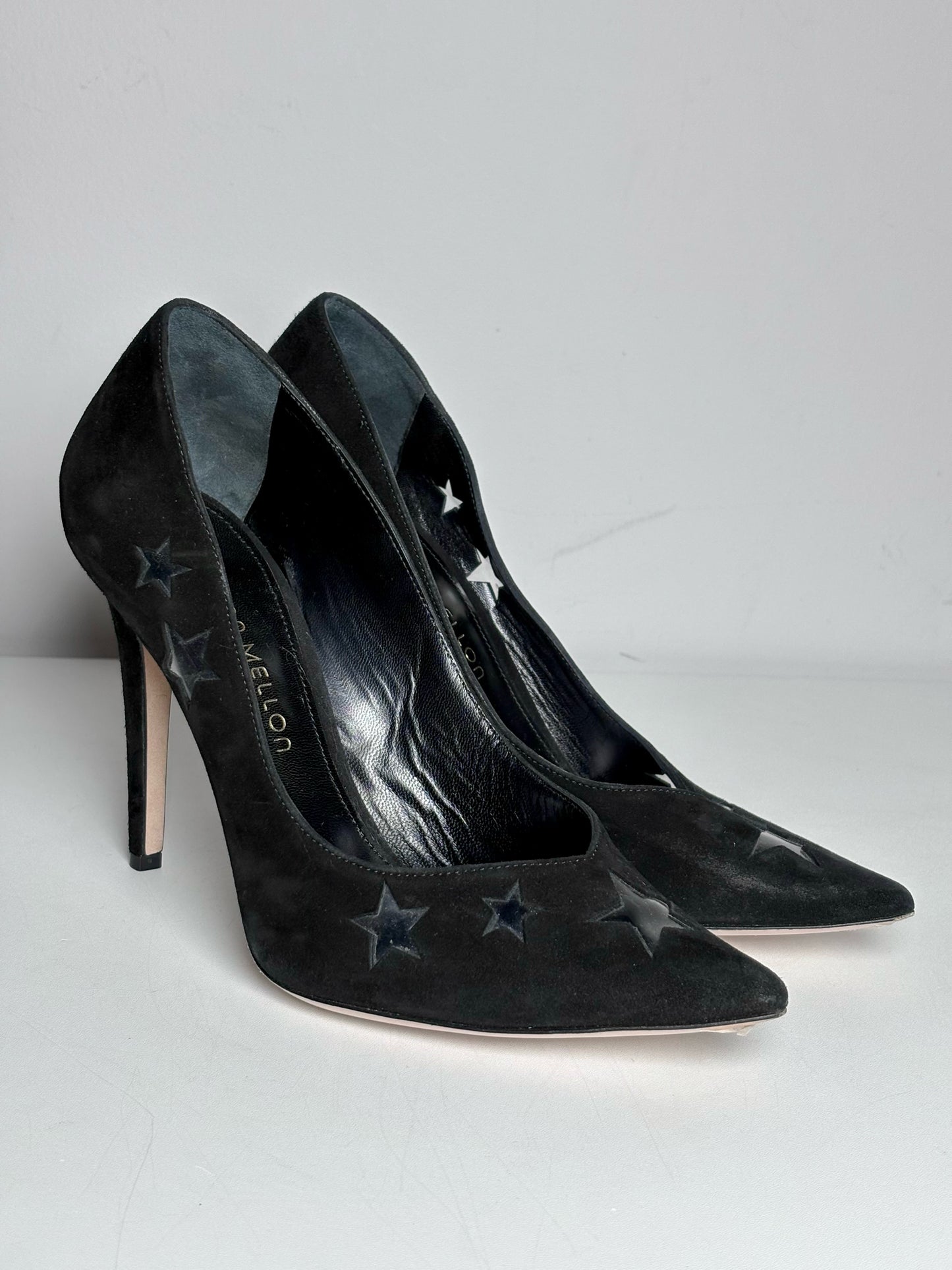 W Shoe Size 37.5 (7 US) Tamara Mellon PVC Stars Black Suede Pre-owned Heels