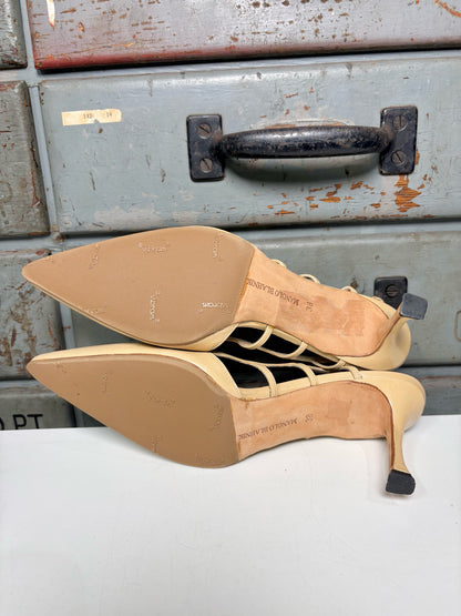 W Shoe Size 38 Manolo Blahnik Tan Leather Slingbacks