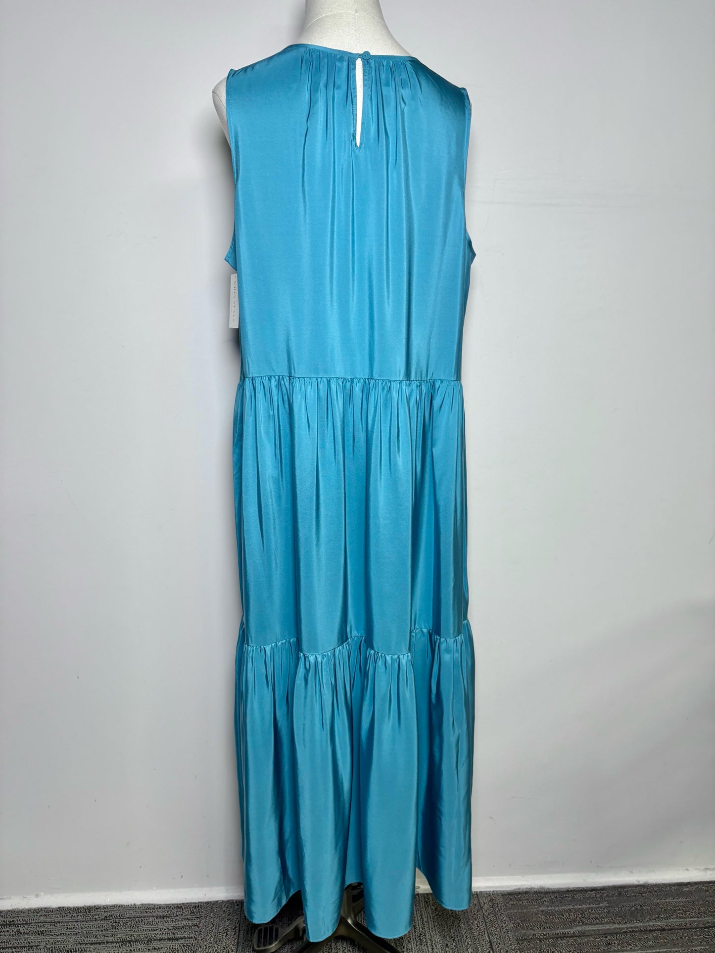 Women Size L Eileen Fisher Teal Solid Silk NWT Dress