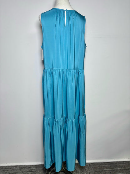 Women Size L Eileen Fisher Teal Solid Silk NWT Dress