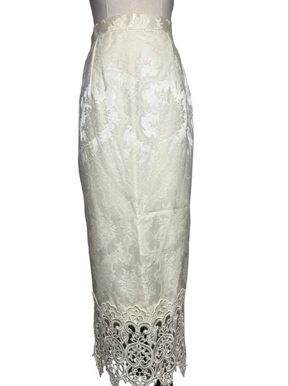 Size 12 Jessica McClintock Vintage Off-white Lace Jacket/Skirt Women's Suit