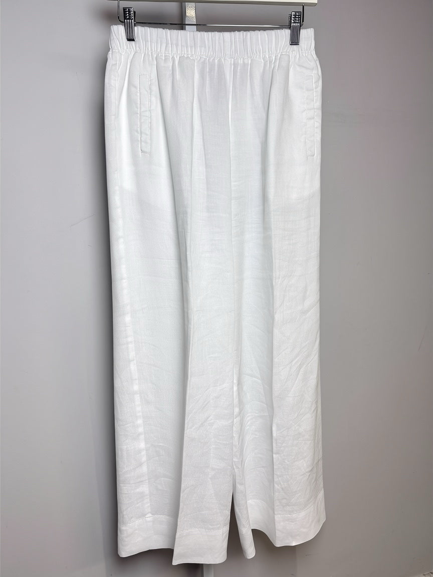 Women Size 46 Rosso35 White Solid Pure Linen Women's Pants