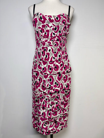 Women Size 6 Burberry Magenta, Black, Cream Floral Silk Dress