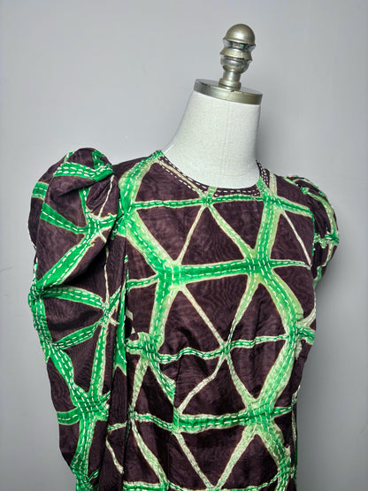 Women Size 8 Ulla Johnson Brown, Green Waves 100% Silk NWT, Pre-owned Top