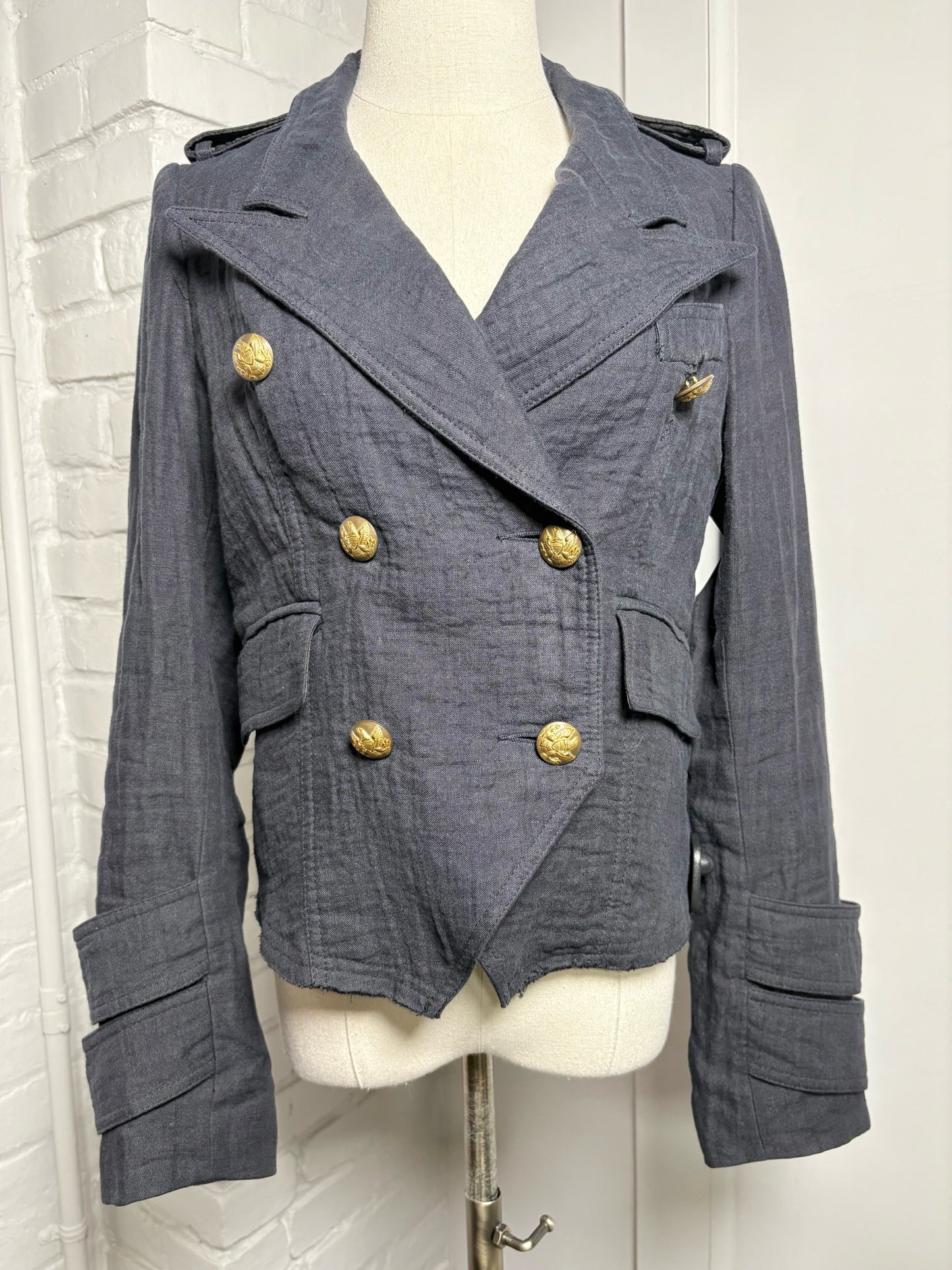 Women Size 6 Smythe Black Solid Cotton, Linen Jacket