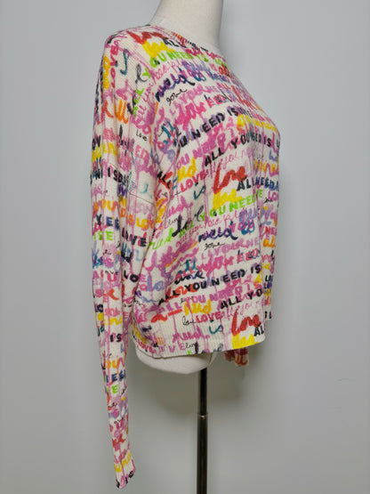 Women Size S Kerri Rosenthal Multi-Color Script Cashmere Sweater