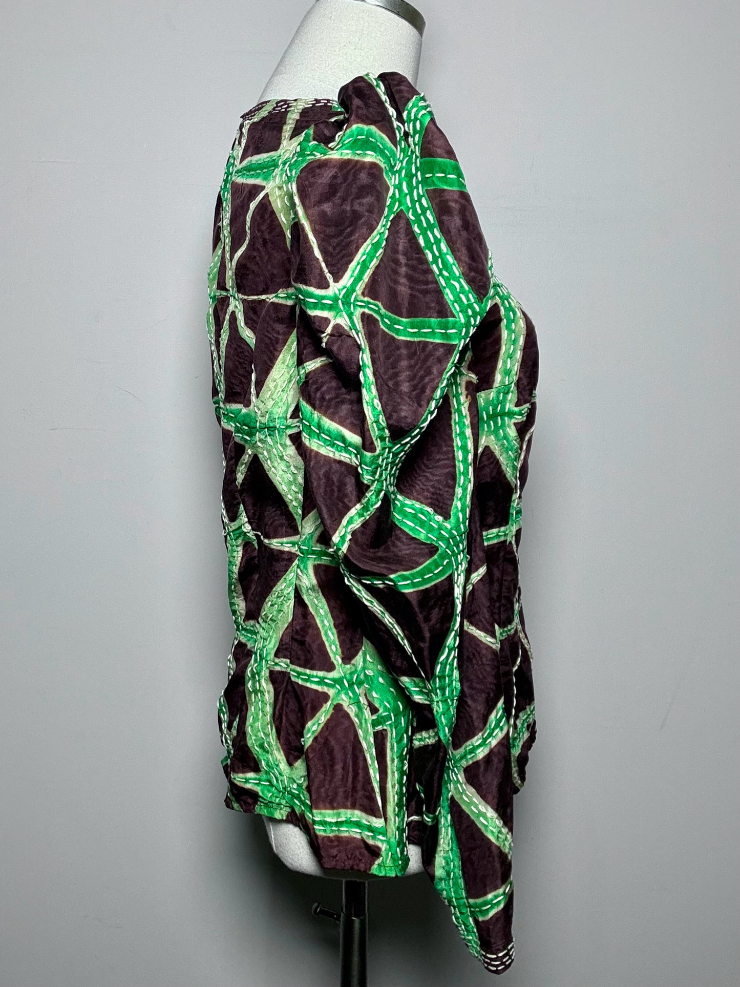 Women Size 8 Ulla Johnson Brown, Green Waves 100% Silk NWT, Pre-owned Top